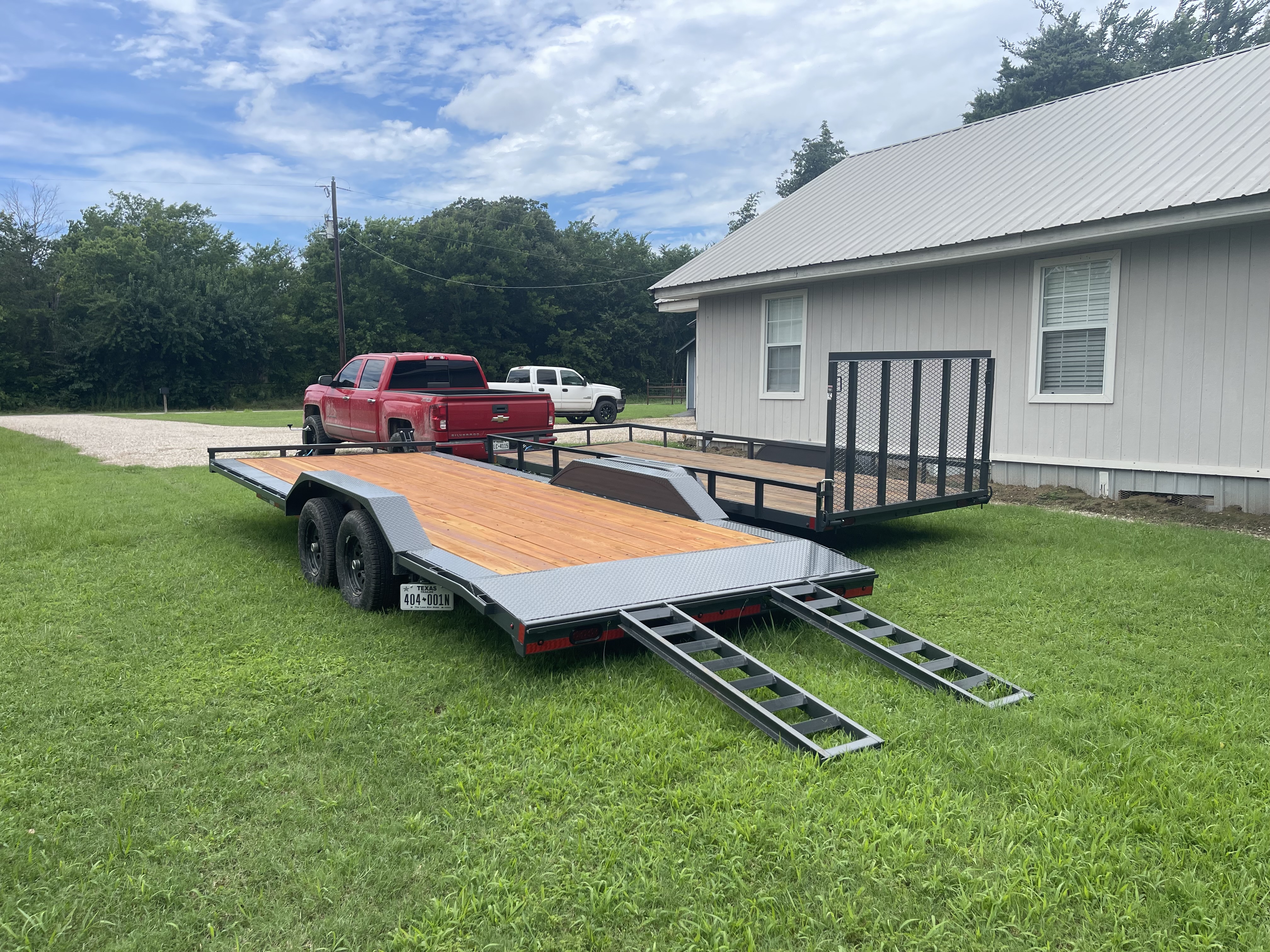 22-foot car hauler with ramps deployed