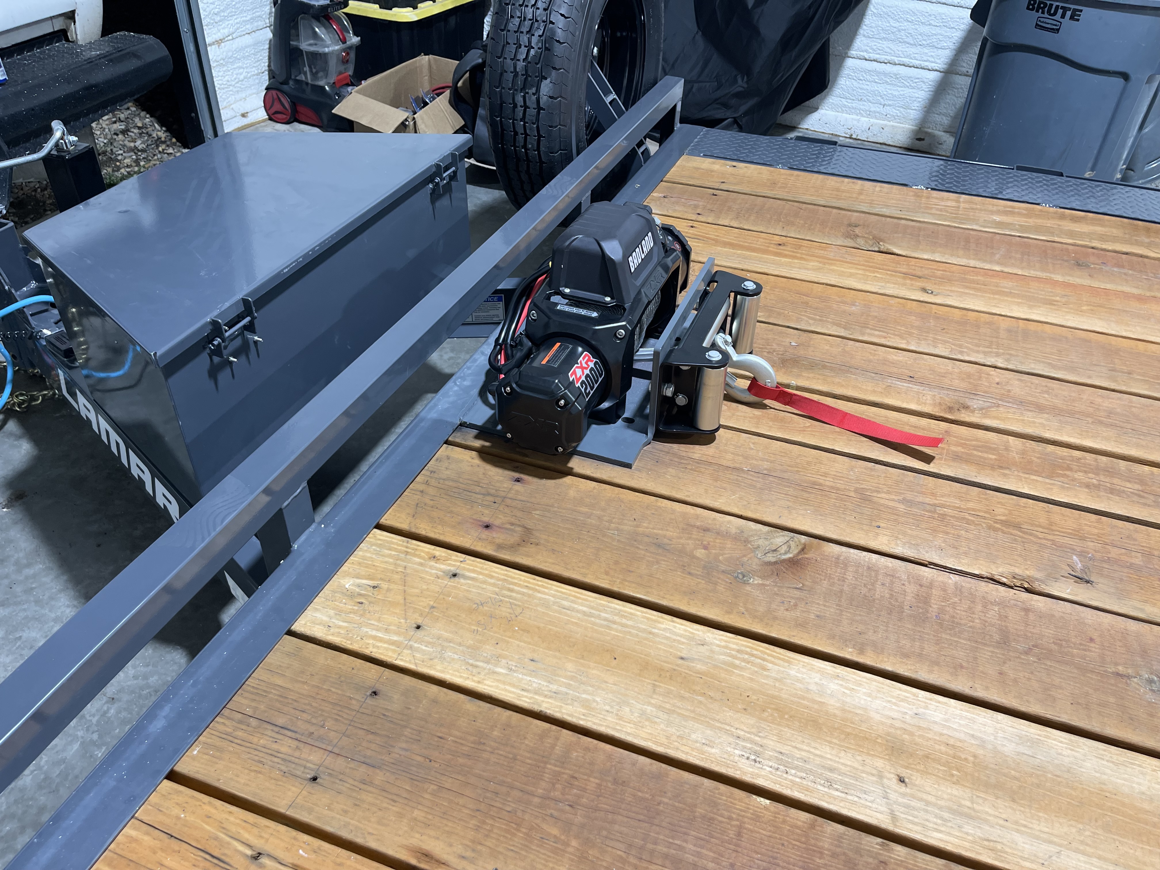 12,000 lb. winch mounted on the Lamar car hauler deck